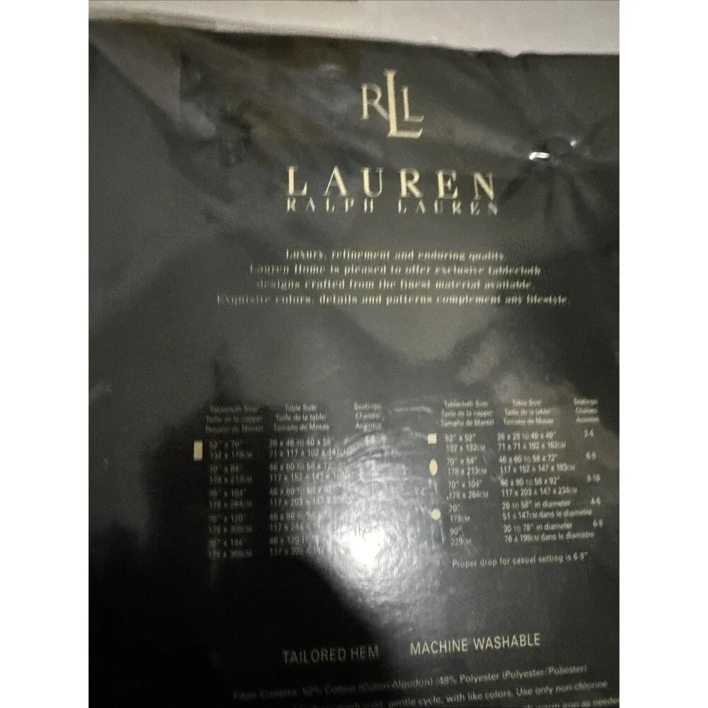 Lauren Ralph Lauren 70”x104” Oblong Tablecloth Harrison Charcoal NEW